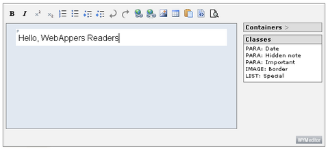 WYMeditor Web-based WYSIWYM XHTML editor