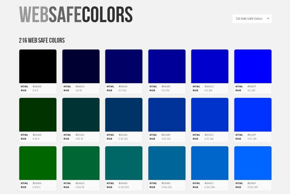 216 Web Safe Color Chart